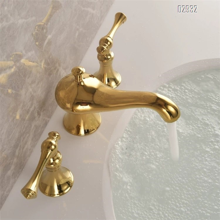 Antique-style lamp basin faucet all Brass gold split three-hole cold and hot water faucet