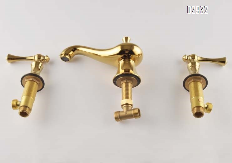 Antique-style lamp basin faucet all Brass gold split three-hole cold and hot water faucet
