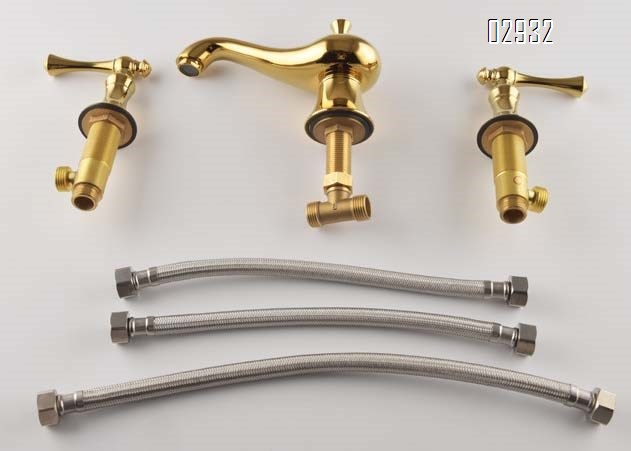 Antique-style lamp basin faucet all Brass gold split three-hole cold and hot water faucet
