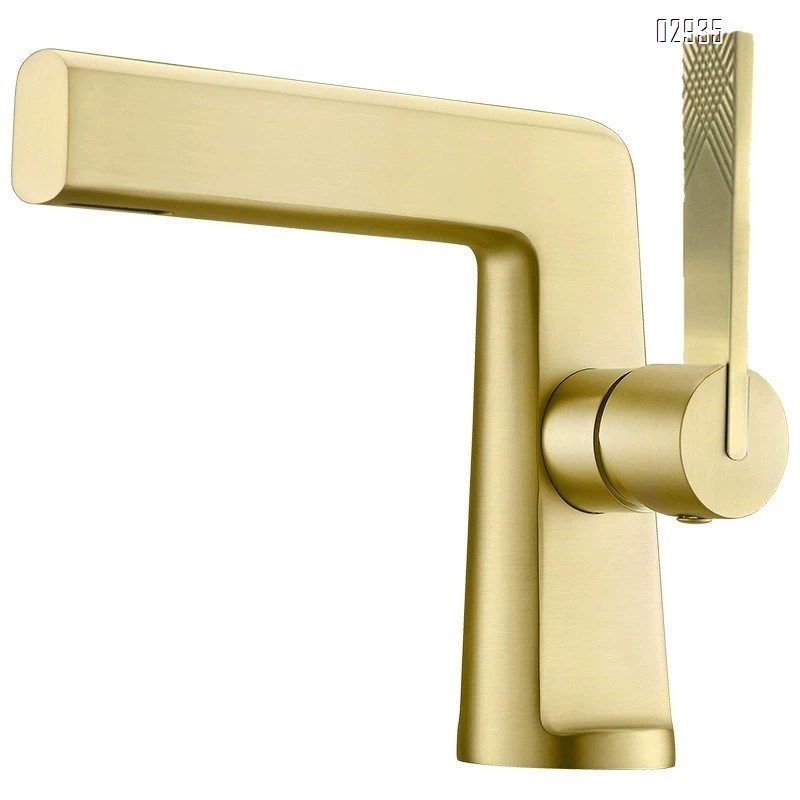 Brass three-hole wash basin faucet separate brushed gold double handle bathroom countertop basin cold and hot water faucet