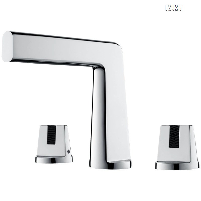 Brass three-hole wash basin faucet separate brushed gold double handle bathroom countertop basin cold and hot water faucet