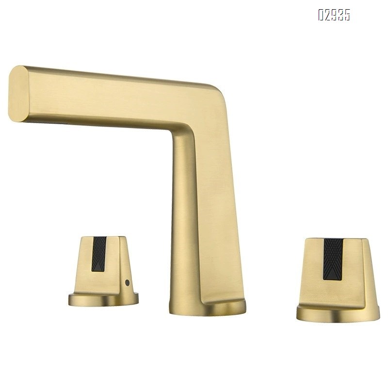 Brass three-hole wash basin faucet separate brushed gold double handle bathroom countertop basin cold and hot water faucet