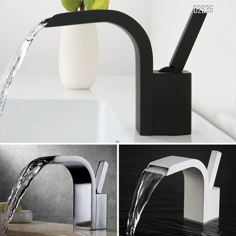 Black wash basin all Brass cold and hot double hole faucet cold and hot waterfall outlet three hole Separate Basin Faucet