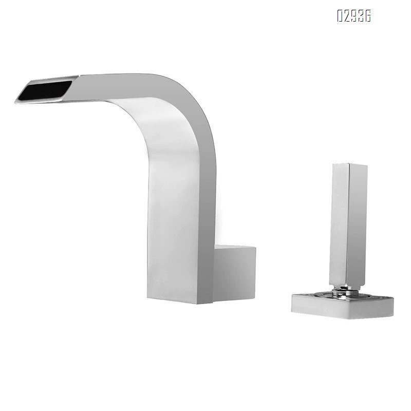 Black wash basin all Brass cold and hot double hole faucet cold and hot waterfall outlet three hole Separate Basin Faucet