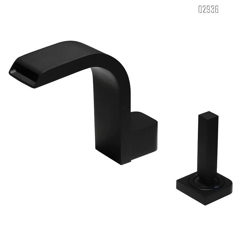 Black wash basin all Brass cold and hot double hole faucet cold and hot waterfall outlet three hole Separate Basin Faucet