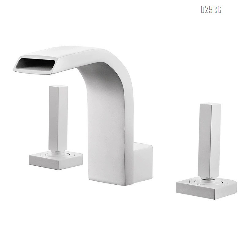 Black wash basin all Brass cold and hot double hole faucet cold and hot waterfall outlet three hole Separate Basin Faucet