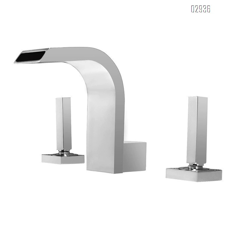 Black wash basin all Brass cold and hot double hole faucet cold and hot waterfall outlet three hole Separate Basin Faucet