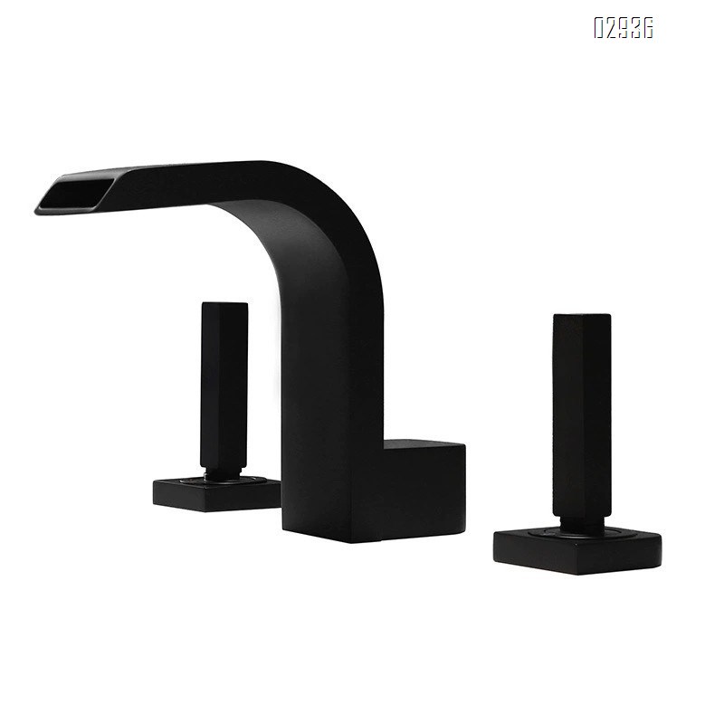 Black wash basin all Brass cold and hot double hole faucet cold and hot waterfall outlet three hole Separate Basin Faucet