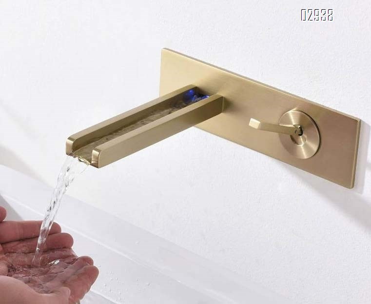 Luxury Gold Brass Wall Mounted Basin Faucet LED Matte Chrome Mixer Tap Cold and hot water for Bathroom