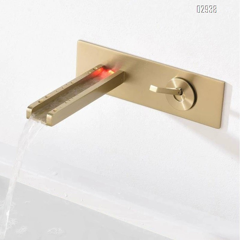 Luxury Gold Brass Wall Mounted Basin Faucet LED Matte Chrome Mixer Tap Cold and hot water for Bathroom