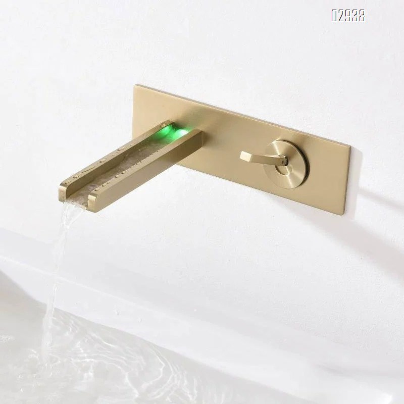 Luxury Gold Brass Wall Mounted Basin Faucet LED Matte Chrome Mixer Tap Cold and hot water for Bathroom