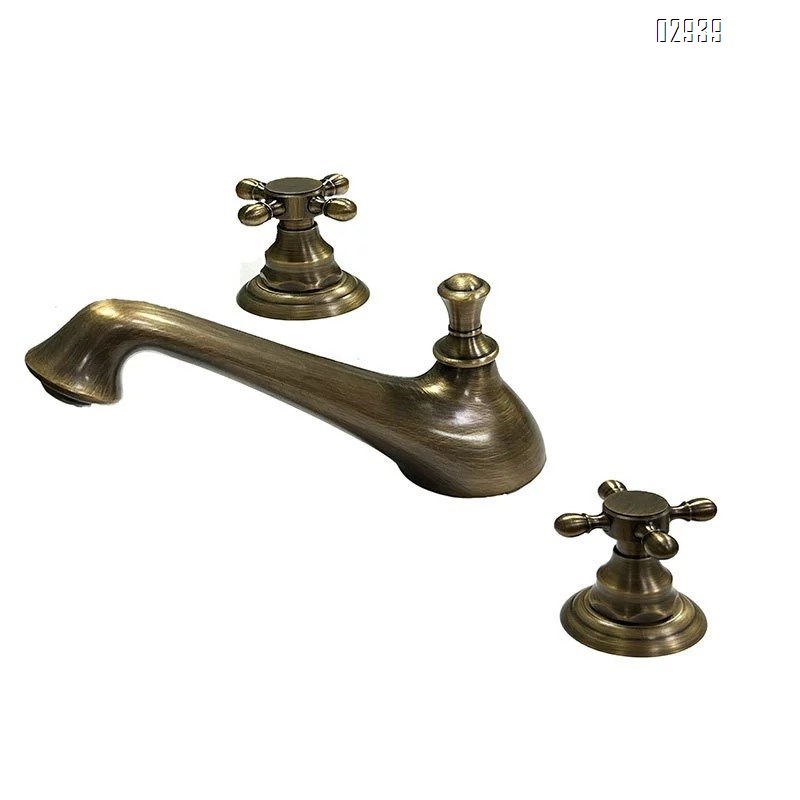 European retro three-hole faucet bathroom cabinet all Brass home bathroom separate antique faucet