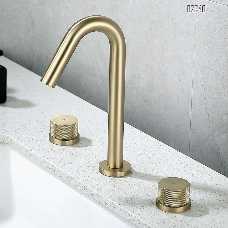 Three-hole set of all-Brass European style basin faucets separate cold and hot water faucets for bathroom vanity wash basin