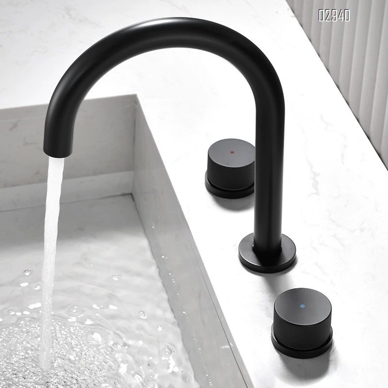 Three-hole set of all-Brass European style basin faucets separate cold and hot water faucets for bathroom vanity wash basin