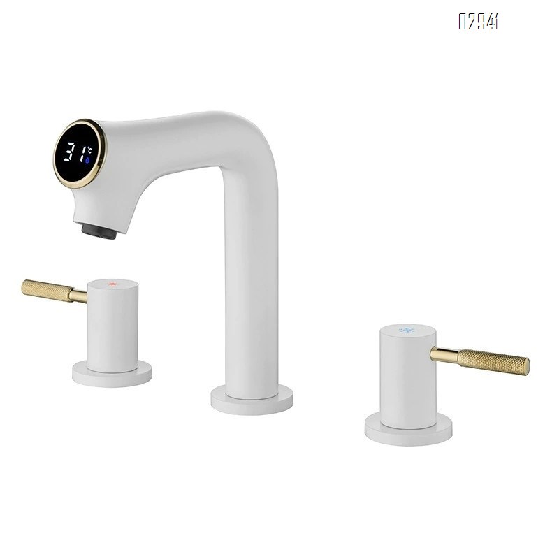 Simple Brass digital display basin faucet vertical cold and hot double switch split three-hole bathroom wash Separate Basin Faucet