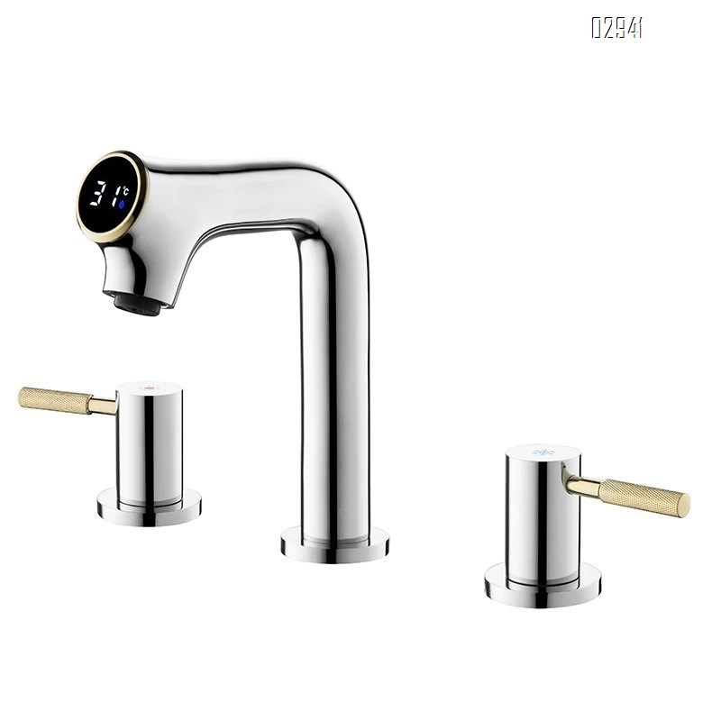 Simple Brass digital display basin faucet vertical cold and hot double switch split three-hole bathroom wash Separate Basin Faucet