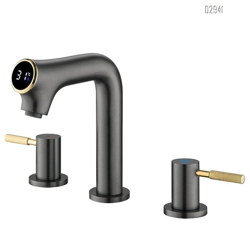 Simple Brass digital display basin faucet vertical cold and hot double switch split three-hole bathroom wash Separate Basin Faucet