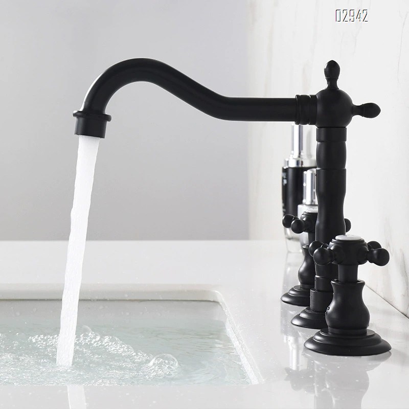 Brass villa split basin wash basin cold and hot double control antique home Nordic hotel Separate Basin Faucet