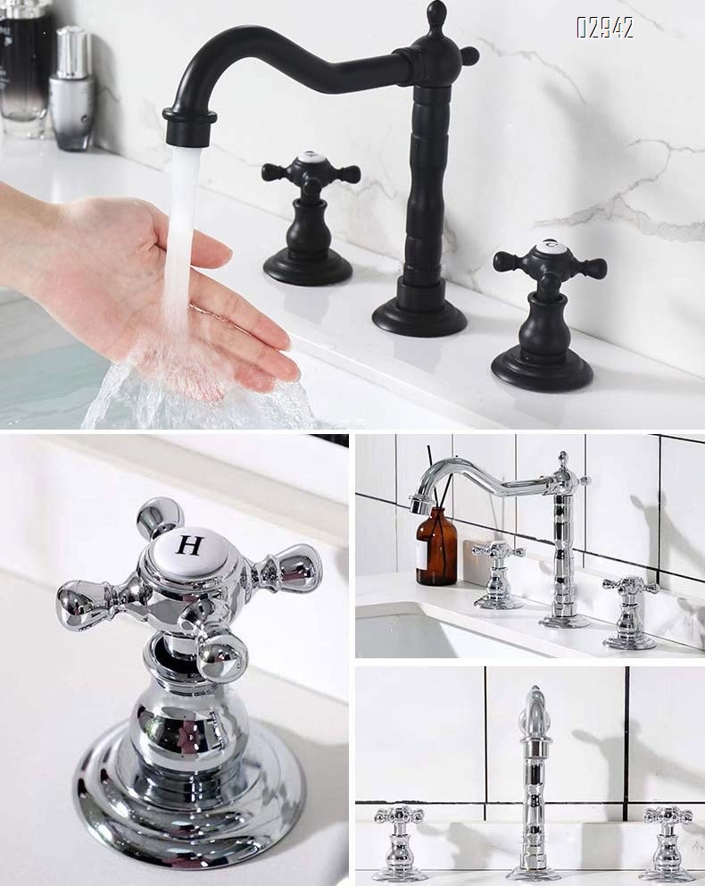 Brass villa split basin wash basin cold and hot double control antique home Nordic hotel Separate Basin Faucet