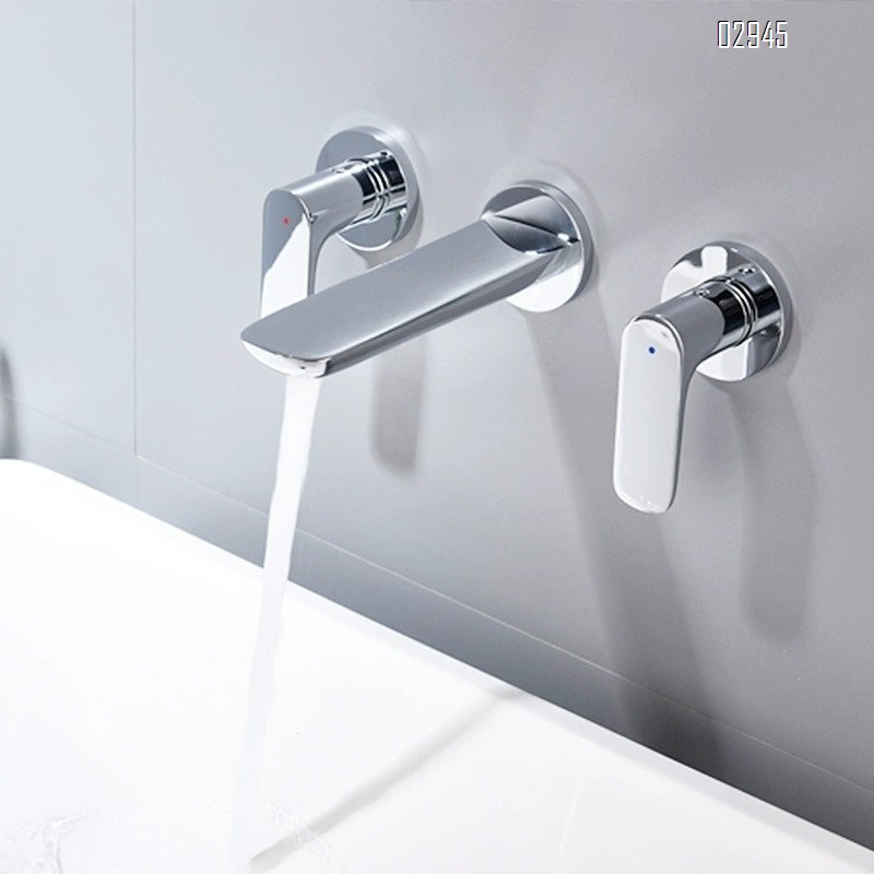 Full Brass concealed double handle faucet built-in wall-mounted home cold and hot water counter top basin tap