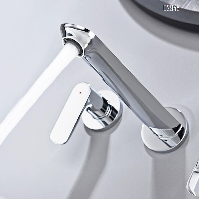 Full Brass concealed double handle faucet built-in wall-mounted home cold and hot water counter top basin tap