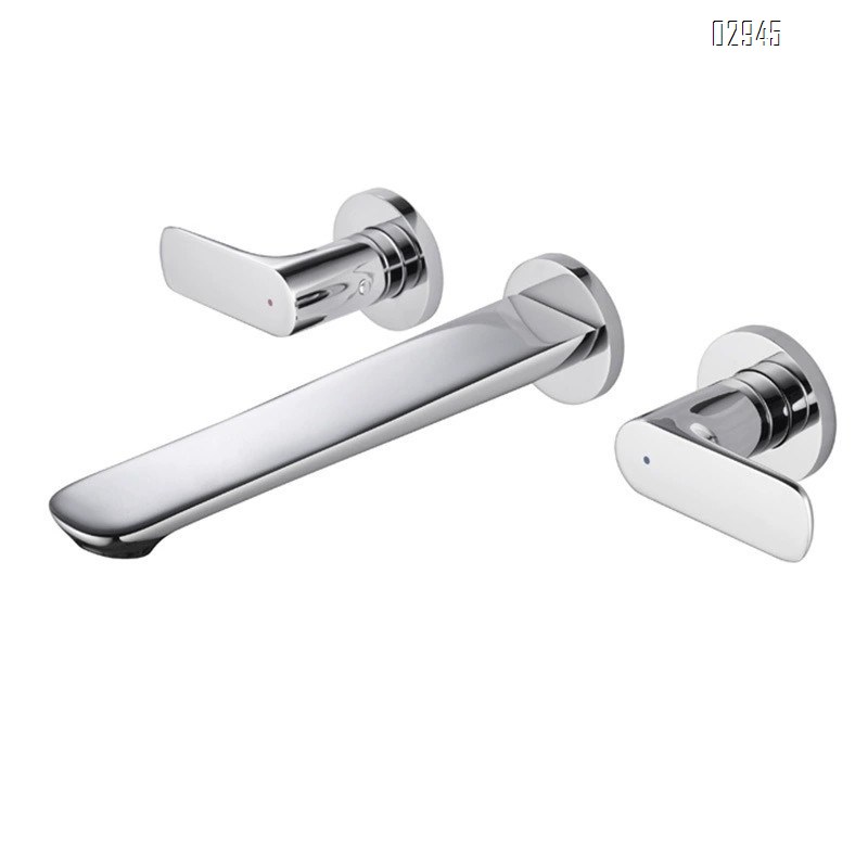 Full Brass concealed double handle faucet built-in wall-mounted home cold and hot water counter top basin tap