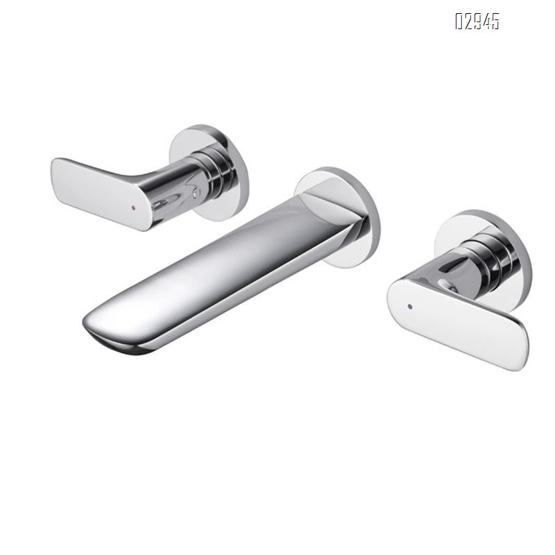 Full Brass concealed double handle faucet built-in wall-mounted home cold and hot water counter top basin tap
