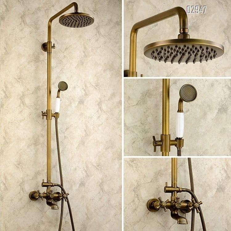 Antique European style full Brass shower head set for home bathroom American vintage copper shower head shower device