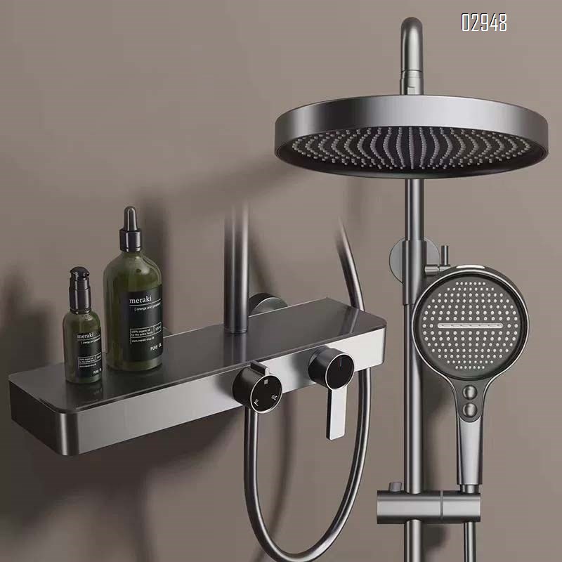 Home use gunmetal gray three-level shower head set hotel style all Brass shower set bathroom rain shower pressure head