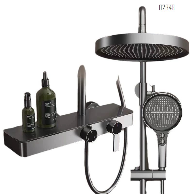 Home use gunmetal gray three-level shower head set hotel style all Brass shower set bathroom rain shower pressure head