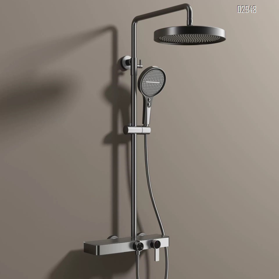 Home use gunmetal gray three-level shower head set hotel style all Brass shower set bathroom rain shower pressure head