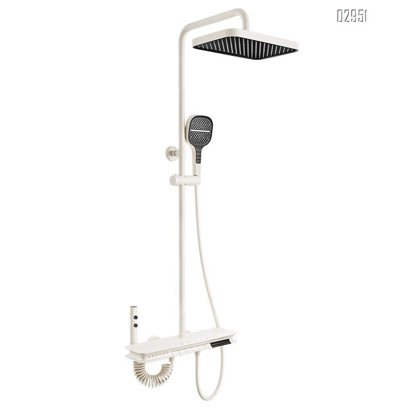 thermostatic Six-function gunmetal gray and white shower head set with top spray waterfall waist spray and digital mood light shower head