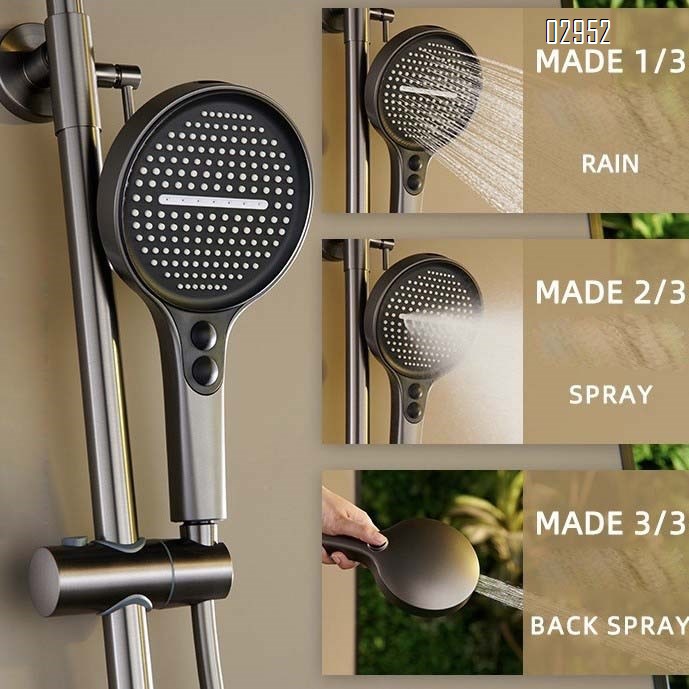 Gunmetal gray new brass storage shelf shower head set knob cold hot simple brushed gold multi-functional