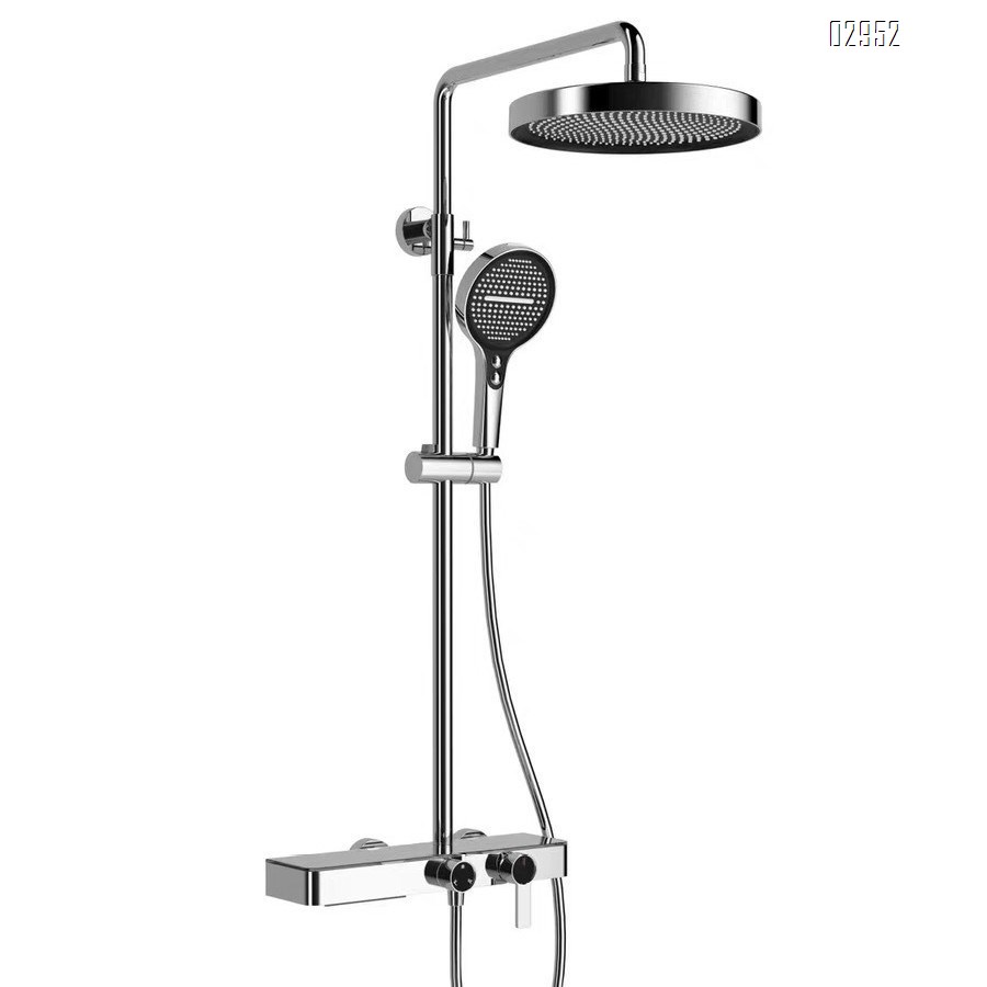 Gunmetal gray new brass storage shelf shower head set knob cold hot simple brushed gold multi-functional