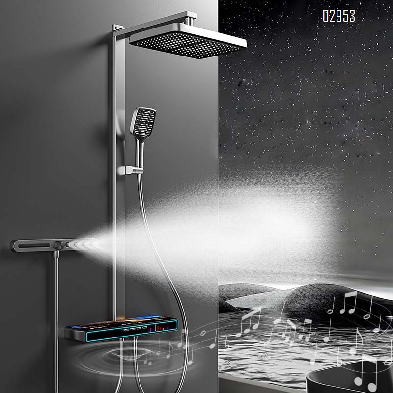 Berlin Sound separate massage nozzle brass atmosphere light piano key digital display Bluetooth music shower storage shower