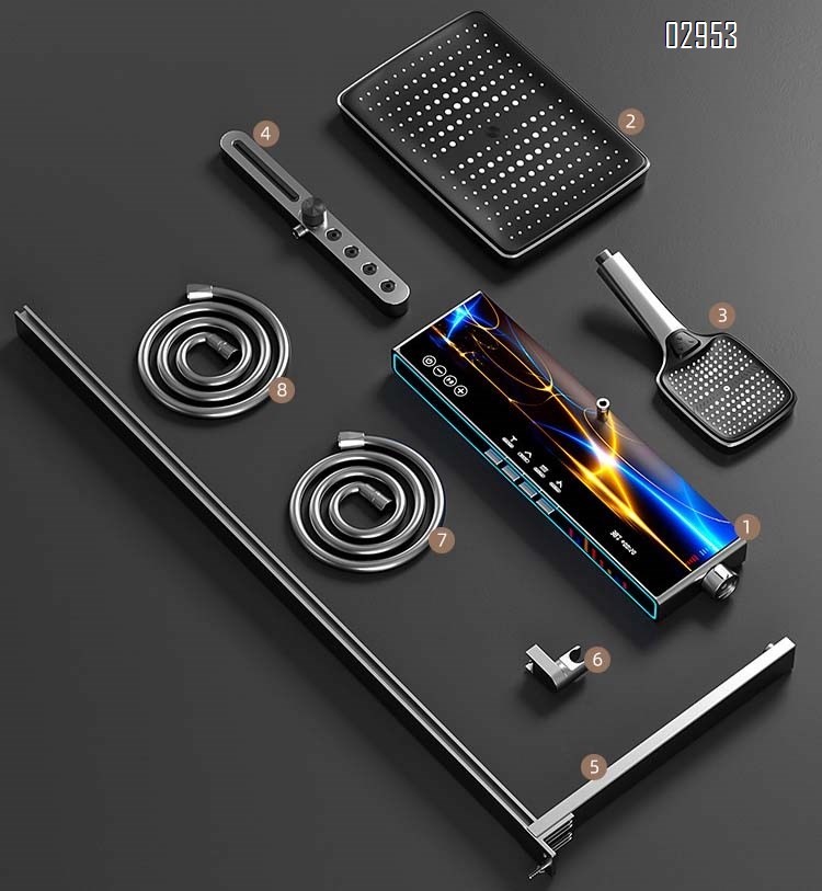 Berlin Sound separate massage nozzle brass atmosphere light piano key digital display Bluetooth music shower storage shower