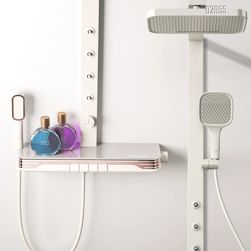 White Brass smart shower head set with large panel wall-mounted waist spray multi-functional home bath
