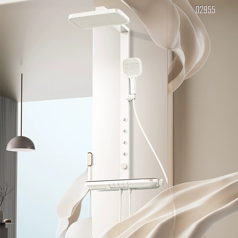 White Brass smart shower head set with large panel wall-mounted waist spray multi-functional home bath