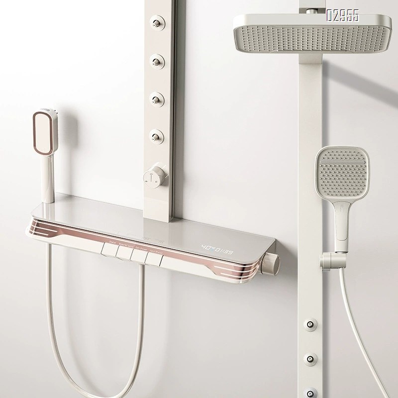 White Brass smart shower head set with large panel wall-mounted waist spray multi-functional home bath