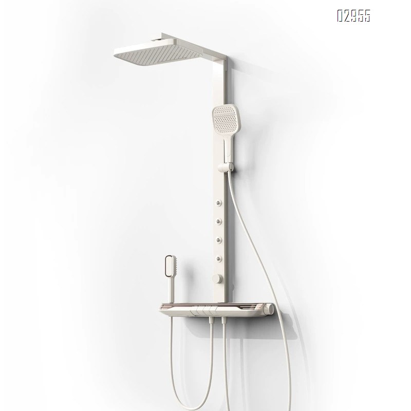 White Brass smart shower head set with large panel wall-mounted waist spray multi-functional home bath