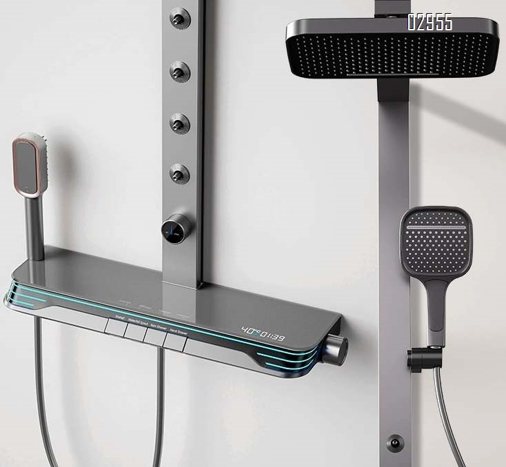 White Brass smart shower head set with large panel wall-mounted waist spray multi-functional home bath