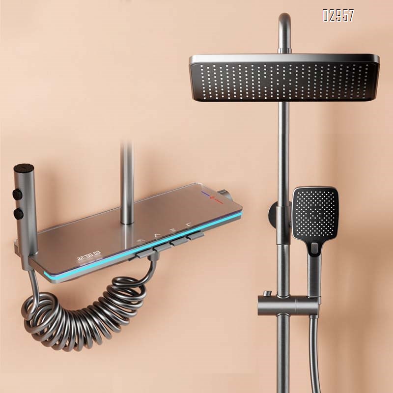 Themostatic Constant temperature shower head  bath shower set brushed white shower with pressure display and atmosphere light shower head