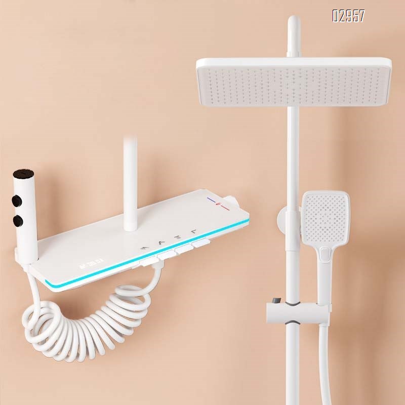 Themostatic Constant temperature shower head  bath shower set brushed white shower with pressure display and atmosphere light shower head