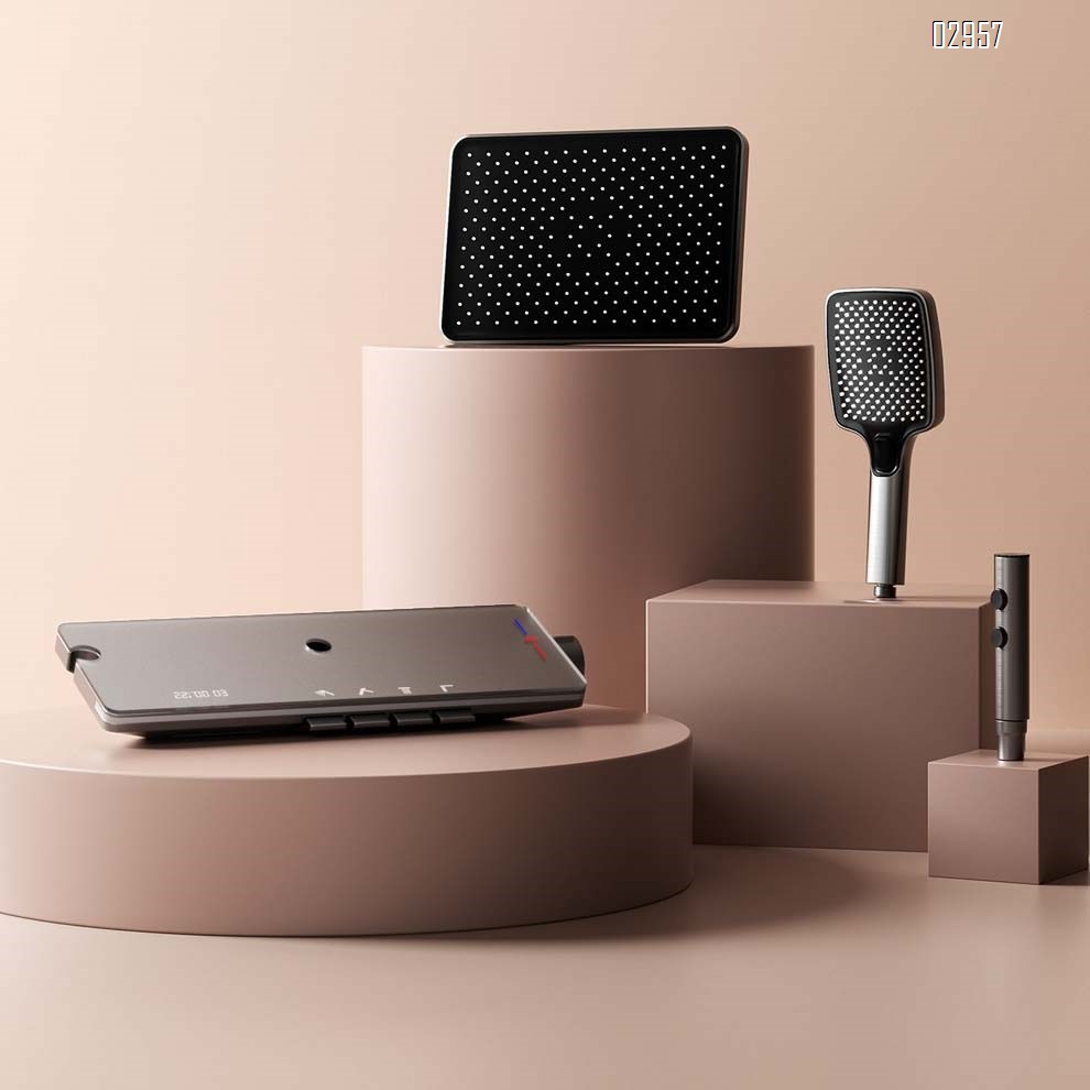 Themostatic Constant temperature shower head  bath shower set brushed white shower with pressure display and atmosphere light shower head