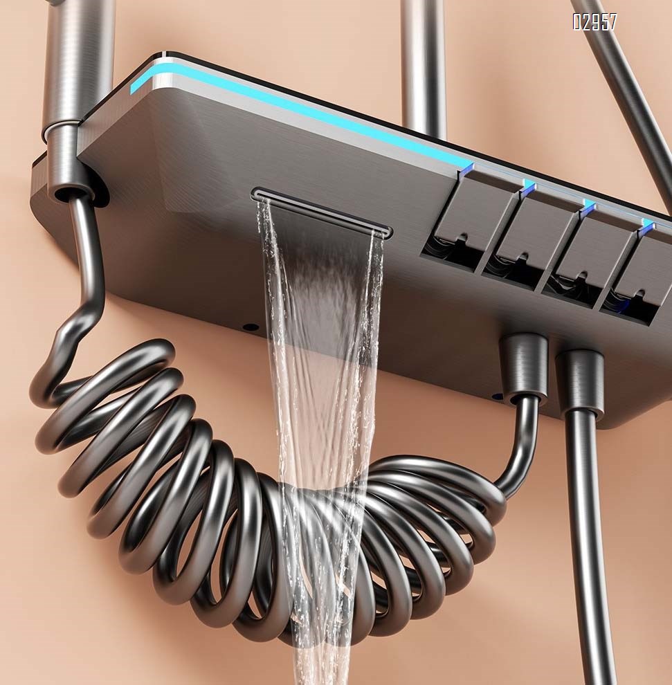 Themostatic Constant temperature shower head  bath shower set brushed white shower with pressure display and atmosphere light shower head