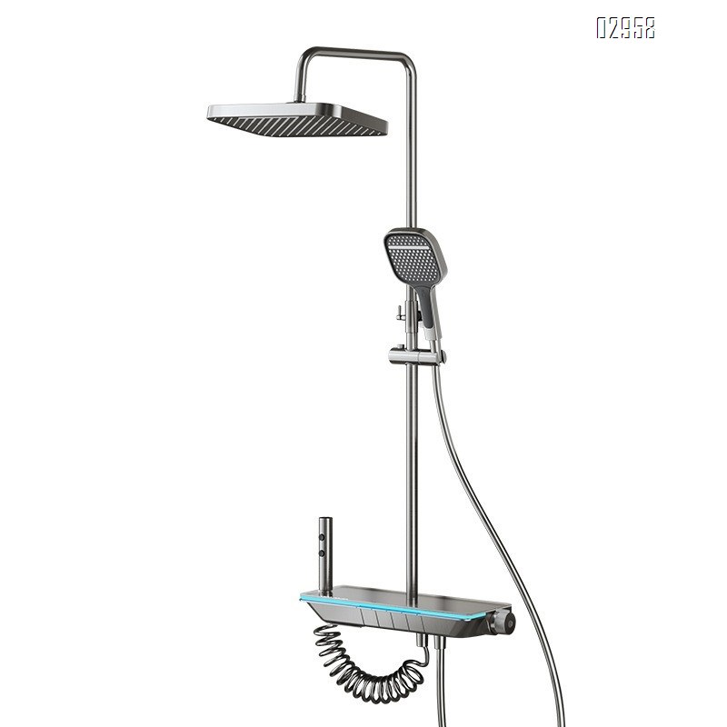 themostatic Constant temperature shower head set with gun gray smart digital display pressure atmosphere light white full copper shower head