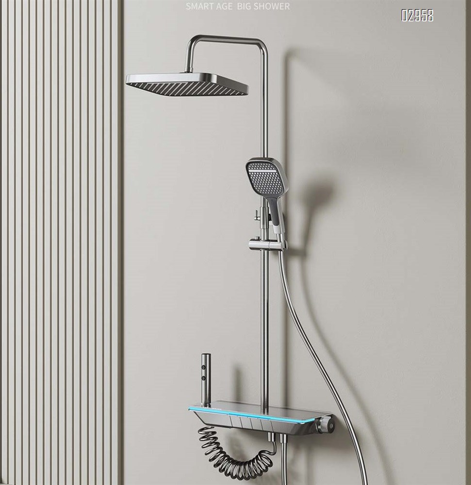 themostatic Constant temperature shower head set with gun gray smart digital display pressure atmosphere light white full copper shower head