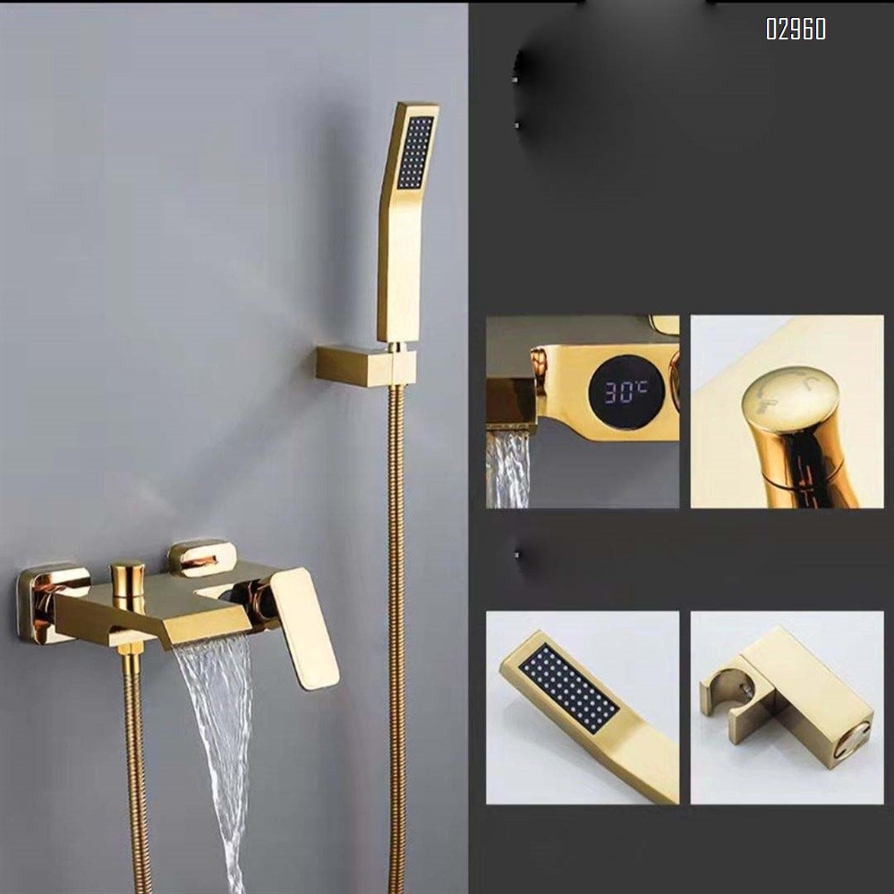 Gunmetal gray brass themostatic constant temperature display bath faucet bathroom shower set Brass body mixing valve
