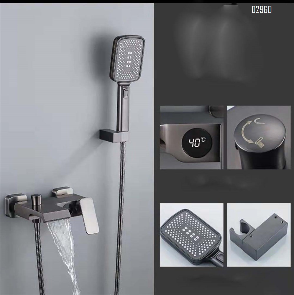 Gunmetal gray brass themostatic constant temperature display bath faucet bathroom shower set Brass body mixing valve