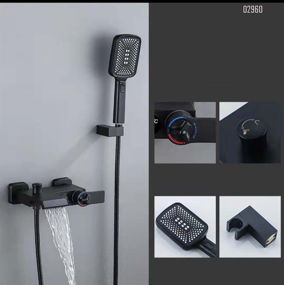 Gunmetal gray brass themostatic constant temperature display bath faucet bathroom shower set Brass body mixing valve